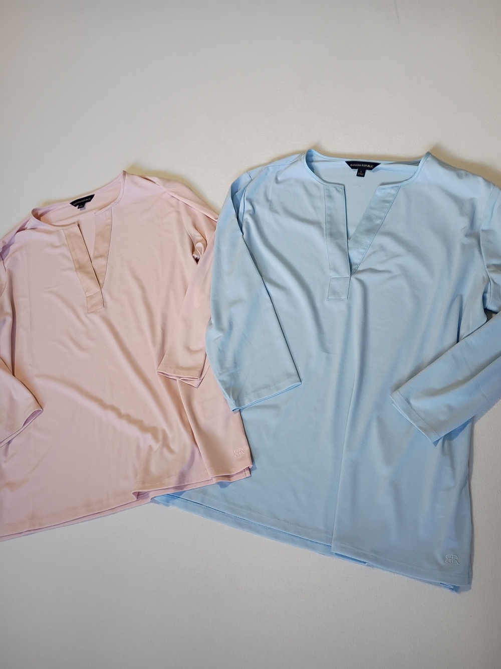 Set of 2 Banana Republic 3/4 Sleeve Tunics Pastel Pink & Blue Size L Careerwear